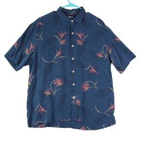 Quicksilver Edition Shirt Mens L Navy Blue Floral Button Up Short Sleeve Casual